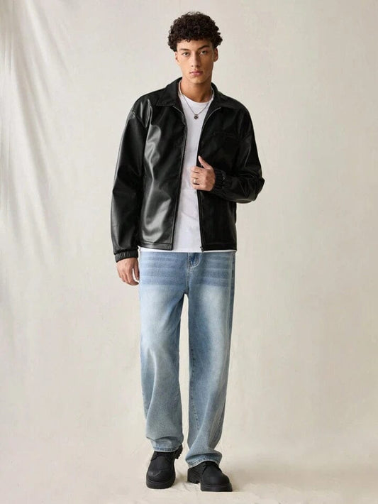 Black leather simple jacket